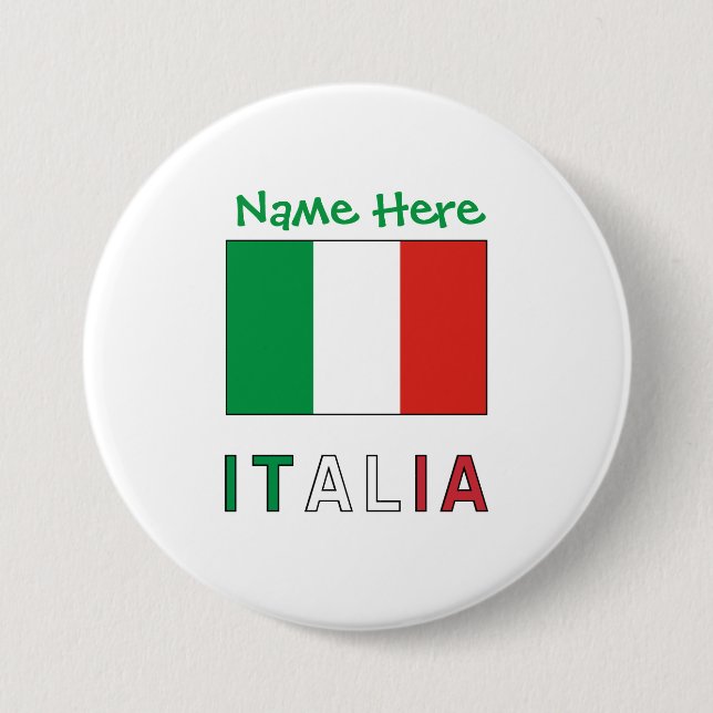 Chapa Redonda De 7 Cm Italia Italiana Bandiera Personalización Verde (Anverso)