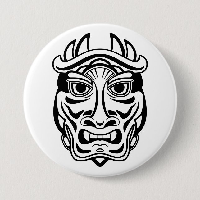 Chapa Redonda De 7 Cm Japanese Oni Mask Tribal Demon Line Art (Anverso)