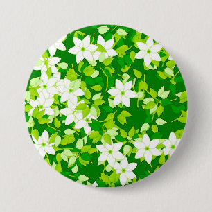 Chapa Redonda De 7 Cm Jazmín blanco con hojas verdes