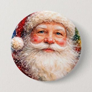 Chapa Redonda De 7 Cm Jolly Christmas Santa Portrait