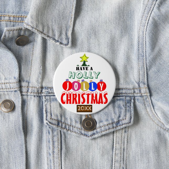 Chapa Redonda De 7 Cm Jolly Christmas Tree Red Blue Gold Ornaments (In situ)