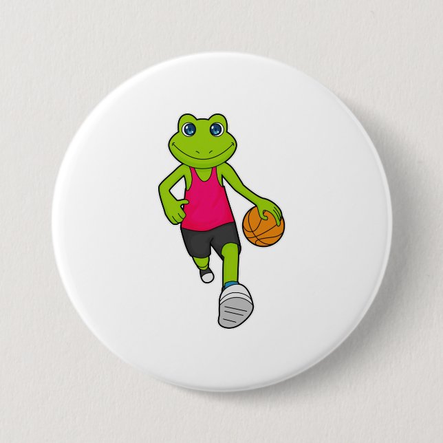 Chapa Redonda De 7 Cm Jugador de baloncesto de rana Baloncesto (Anverso)