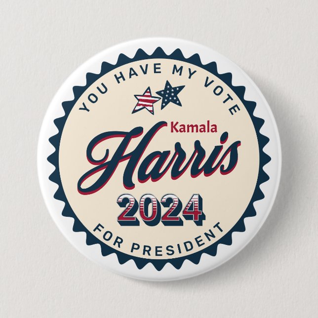 Chapa Redonda De 7 Cm Kamala Harris 2024 | Tiene mi voto (Anverso)
