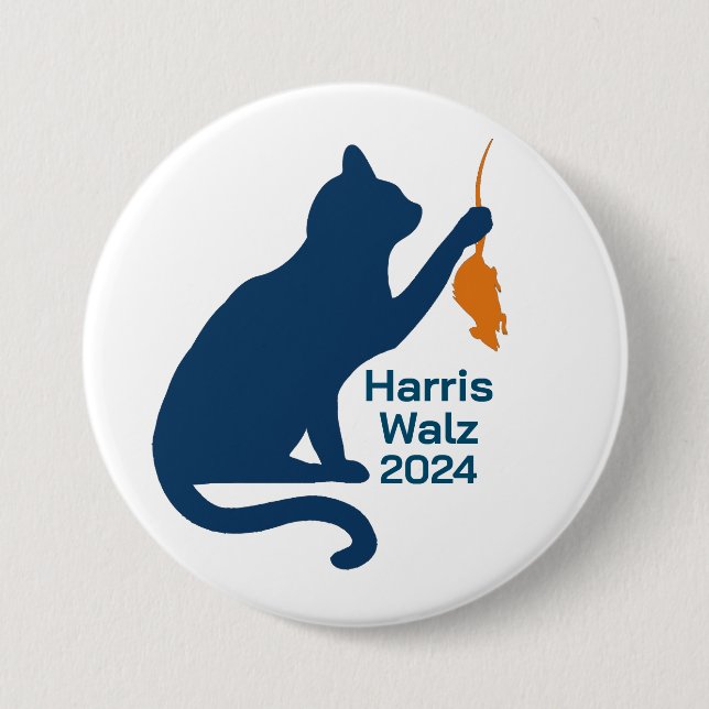 Chapa Redonda De 7 Cm Kamala Harris Cat w Naranja Rat (Anverso)