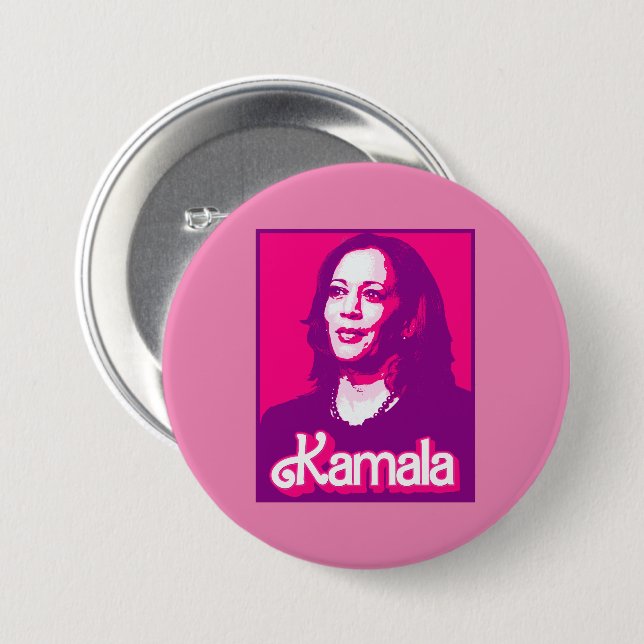 Chapa Redonda De 7 Cm Kamala Harris Fan Pink (Anverso y reverso)
