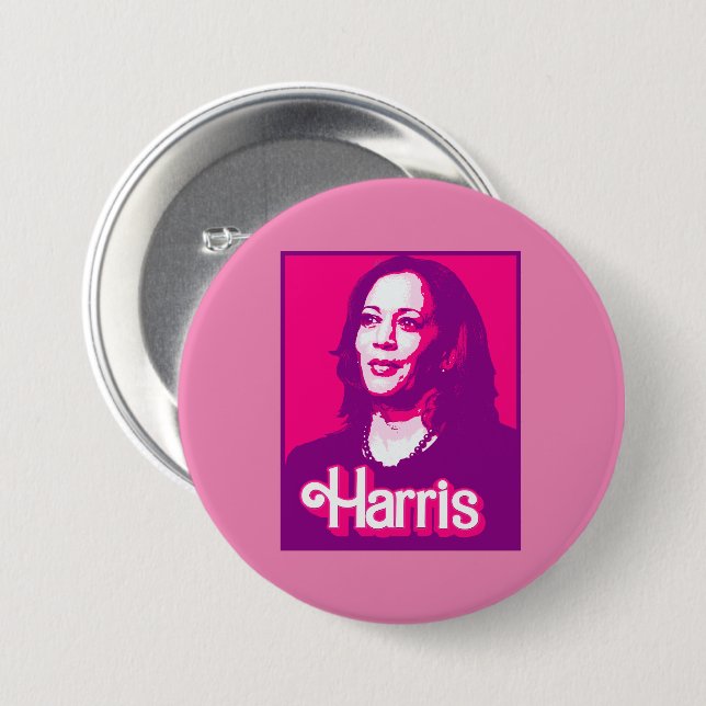 Chapa Redonda De 7 Cm Kamala Harris Fan Pink (Anverso y reverso)