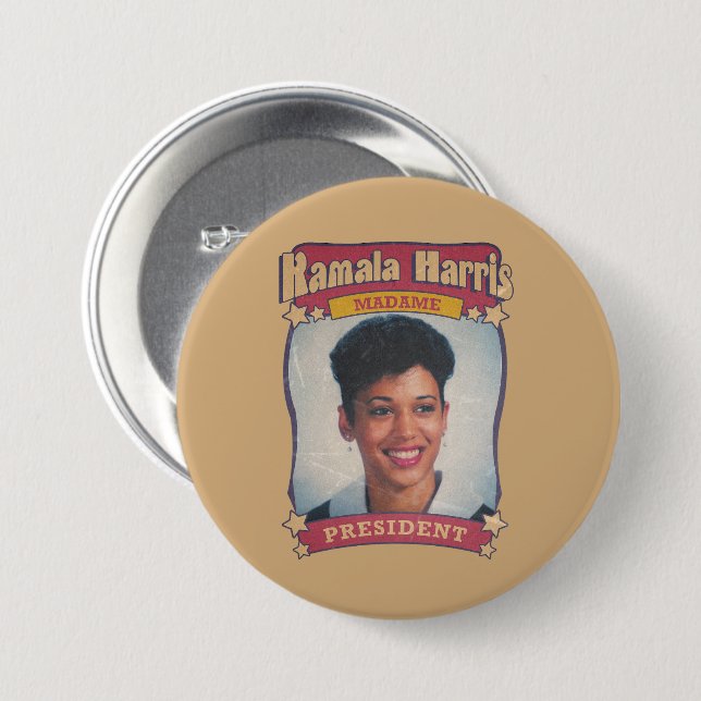 Chapa Redonda De 7 Cm Kamala Harris Madame President Retro (Anverso y reverso)
