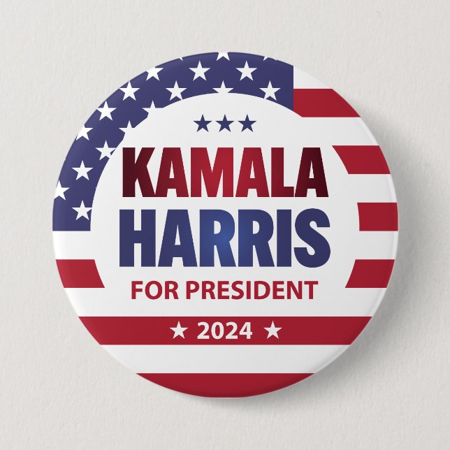 Chapa Redonda De 7 Cm Kamala Harris Por El Presidente 2024 (Anverso)