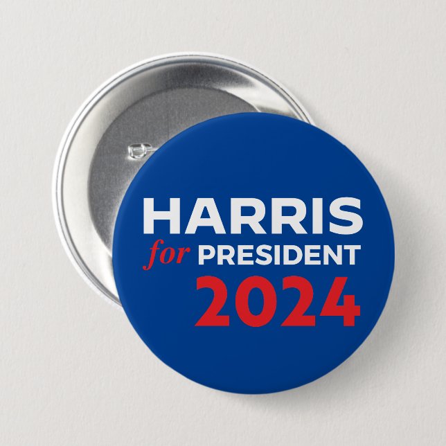 Chapa Redonda De 7 Cm Kamala Harris por la presidencia en 2024 (Anverso y reverso)