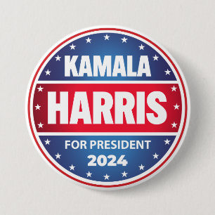 Chapa Redonda De 7 Cm Kamala Harris Por La Presidenta 2024 Estrellas Roj