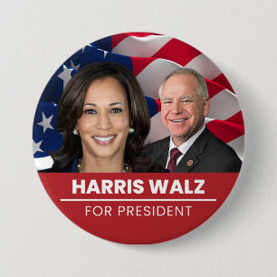 Chapa Redonda De 7 Cm Kamala Harris Tim Walz Por El Presidente 2024