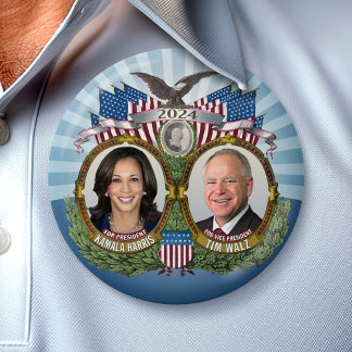 Chapa Redonda De 7 Cm Kamala Harris y Tim Walz 2024 - Classic Jugate