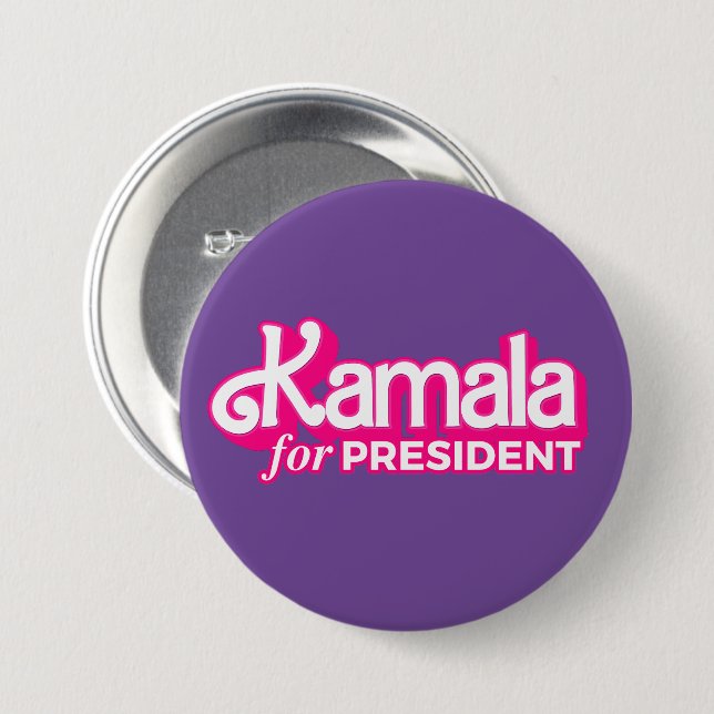 Chapa Redonda De 7 Cm Kamala por el estilo rosado del presidente (Anverso y reverso)