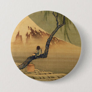 Chapa Redonda De 7 Cm Katsushika Hokusai ve el Monte Fuji