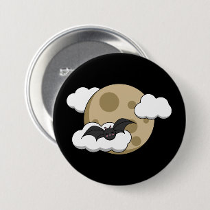 Chapa Redonda De 7 Cm Kawaii Feliz Bat volando a plena Luna