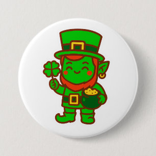 Chapa Redonda De 7 Cm Kawaii Lucky Leprechaun