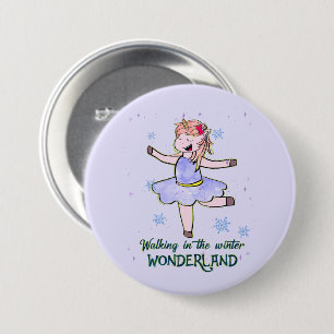 Chapa Redonda De 7 Cm Kawaii Unicorn Caminar durante el invierno