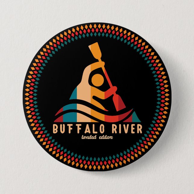 Chapa Redonda De 7 Cm Kayak del río Búfalo Retro (Anverso)