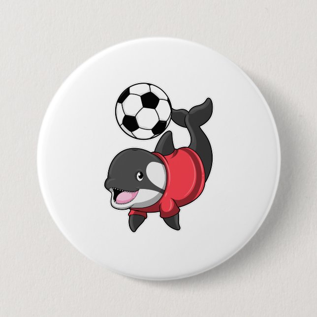 Chapa Redonda De 7 Cm Killerwhale como jugador de fútbol con fútbol (Anverso)