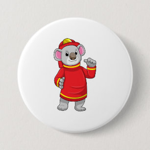 Chapa Redonda De 7 Cm Koala como bombero con casco