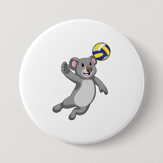 Chapa Redonda De 7 Cm Koala como jugador de voleibol con voleibol (Anverso)