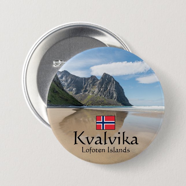 Chapa Redonda De 7 Cm Kvalvika Lofoten Noruega (Anverso y reverso)