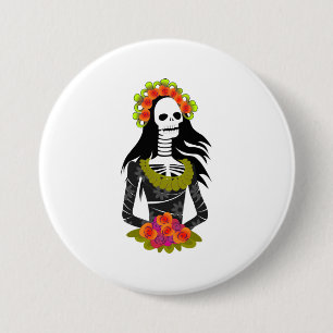 Chapa Redonda De 7 Cm La Catarina ilustrada para el Día de los Muertos