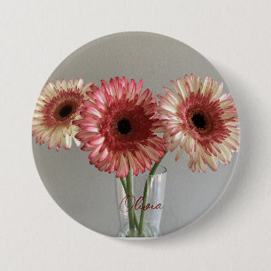 Chapa Redonda De 7 Cm La feliz flor rosa de Gerbera + nombre personaliza