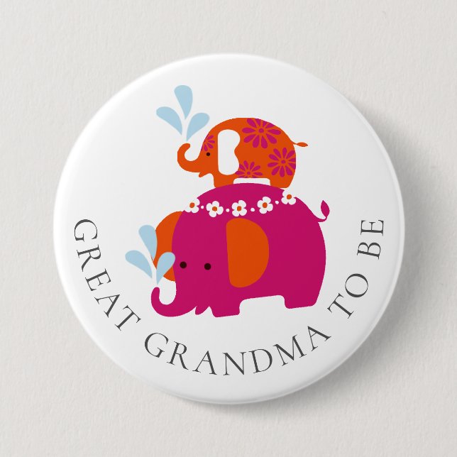 Chapa Redonda De 7 Cm La gran abuela del elefante Mod Baby Shower (Anverso)