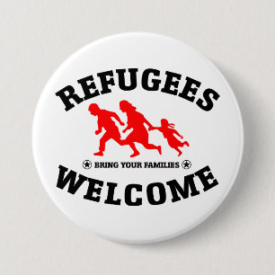 Chapa Redonda De 7 Cm La recepción de los refugiados trae a sus familia