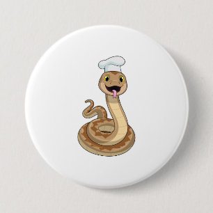 Chapa Redonda De 7 Cm La serpiente como cocinar con el gorra del chef