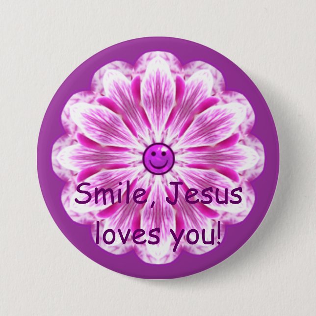 Chapa Redonda De 7 Cm ¡La sonrisa, Jesús le ama! (Anverso)