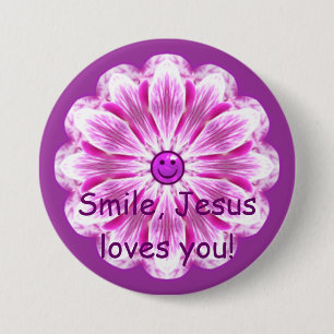 Chapa Redonda De 7 Cm ¡La sonrisa, Jesús le ama!