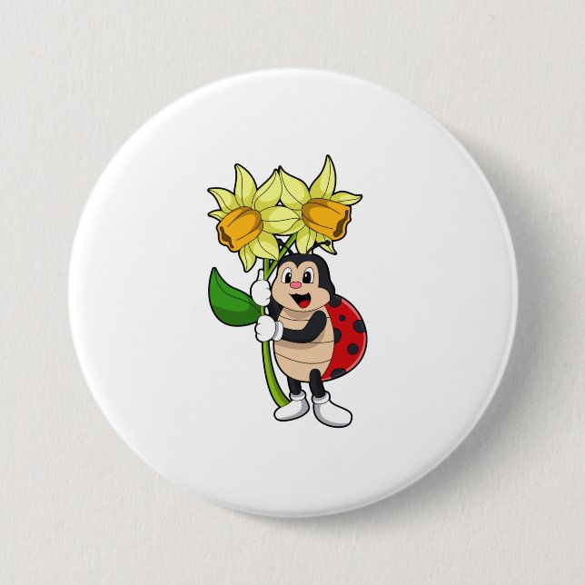 Chapa Redonda De 7 Cm Ladybug con Flower Daffodil (Anverso)