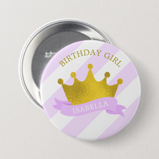 Chapa Redonda De 7 Cm Lavender y Gold Tiara "Chica de cumpleaños"