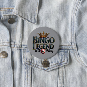 Chapa Redonda De 7 Cm Leyenda del Bingo Coronada en Tipografía Retro Dor