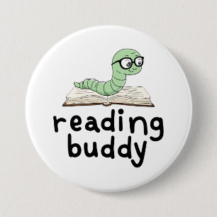 Chapa Redonda De 7 Cm Leyendo librero Buddy Cute con libro