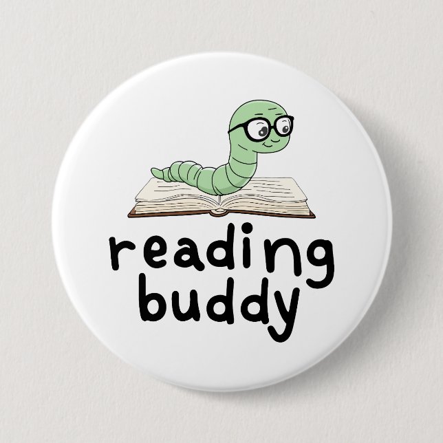 Chapa Redonda De 7 Cm Leyendo librero Buddy Cute con libro (Anverso)
