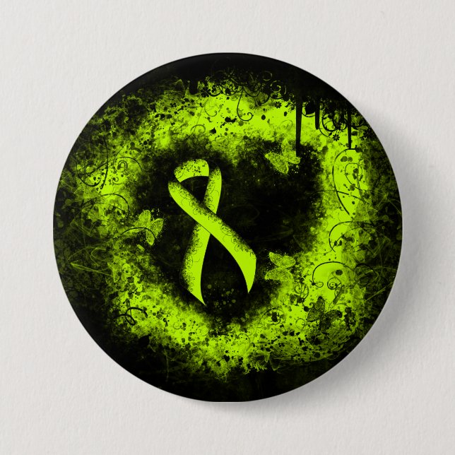 Chapa Redonda De 7 Cm Lime Green Awareness Ribbon Grunge Heart (Anverso)
