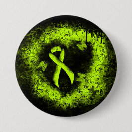 Chapa Redonda De 7 Cm Lime Green Awareness Ribbon Grunge Heart