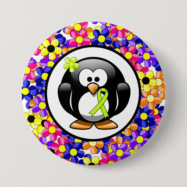 Chapa Redonda De 7 Cm Lime Green Awareness Ribbon Penguin (Anverso)