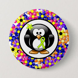 Chapa Redonda De 7 Cm Lime Green Awareness Ribbon Penguin