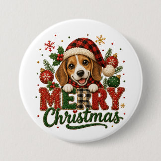Chapa Redonda De 7 Cm Lindo Beagle Feliz Navidad