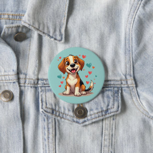 Chapa Redonda De 7 Cm Lindo Beagle Kawaii con Corazones Perro Juguetón