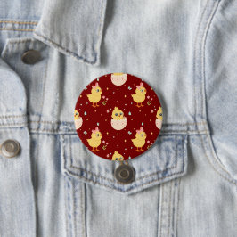 Chapa Redonda De 7 Cm Lindo pollito de Pascua con patrón continuo de laz