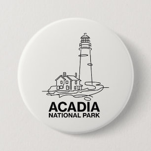 Chapa Redonda De 7 Cm Línea de Arte del Faro del Parque Nacional Acadia