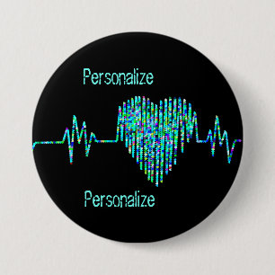 Chapa Redonda De 7 Cm Línea EKG para el corazón