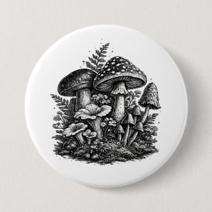 Chapa Redonda De 7 Cm Linograbado vintage de hongos del bosque