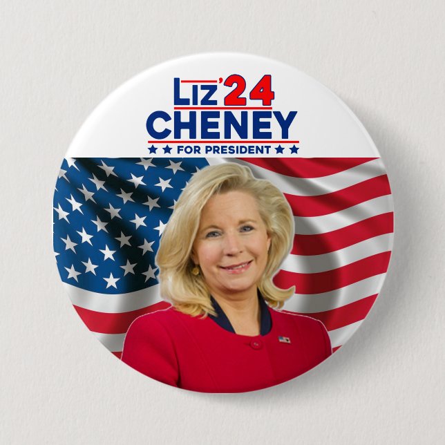 Chapa Redonda De 7 Cm Liz Cheney para presidente '24 (Anverso)