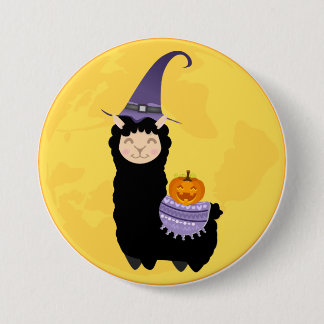 Chapa Redonda De 7 Cm Llama negra de Halloween